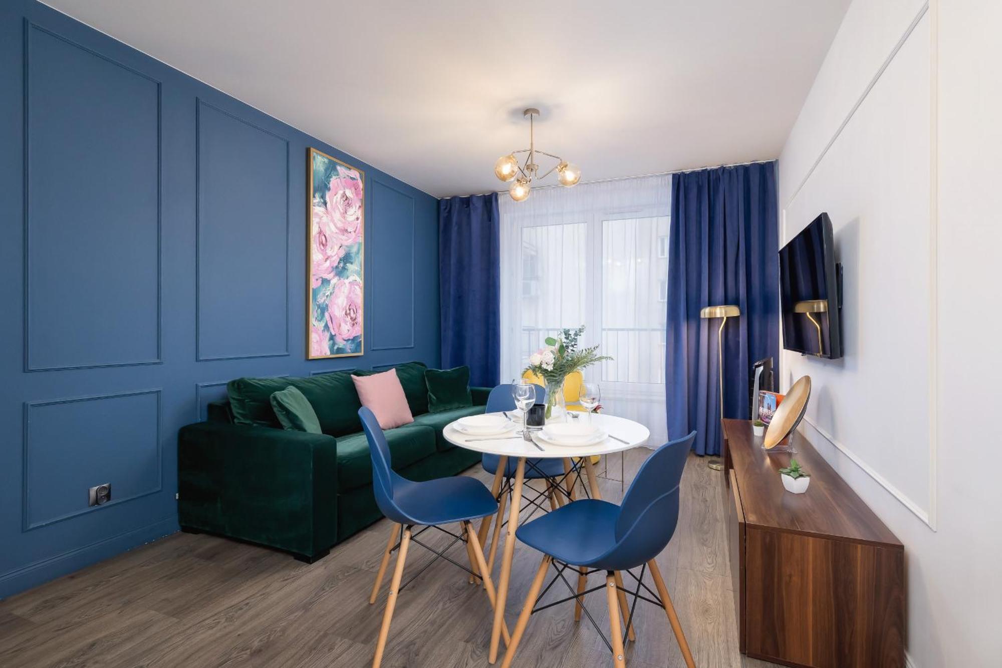 Blue And With Bright Pink Bedroom In By Renters Apartment Krakow